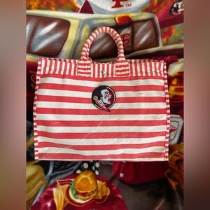 Chico's Florida State University Handcrafted Red and White Striped Tote